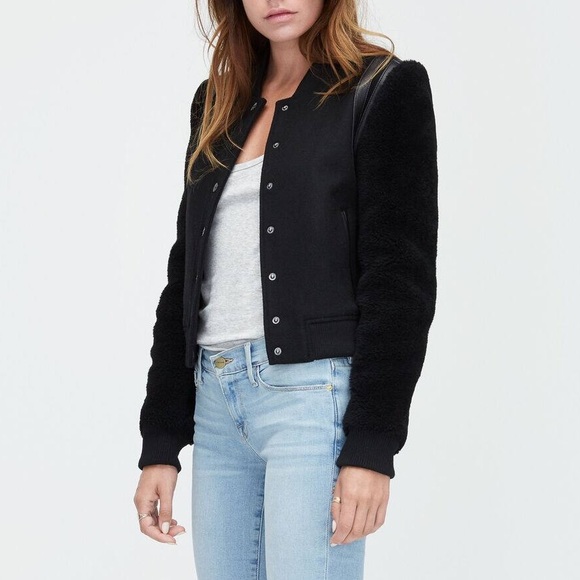 π S UGG Wool Leather Sherpa Varsity Bomber Jacket - Picture 3 of 13